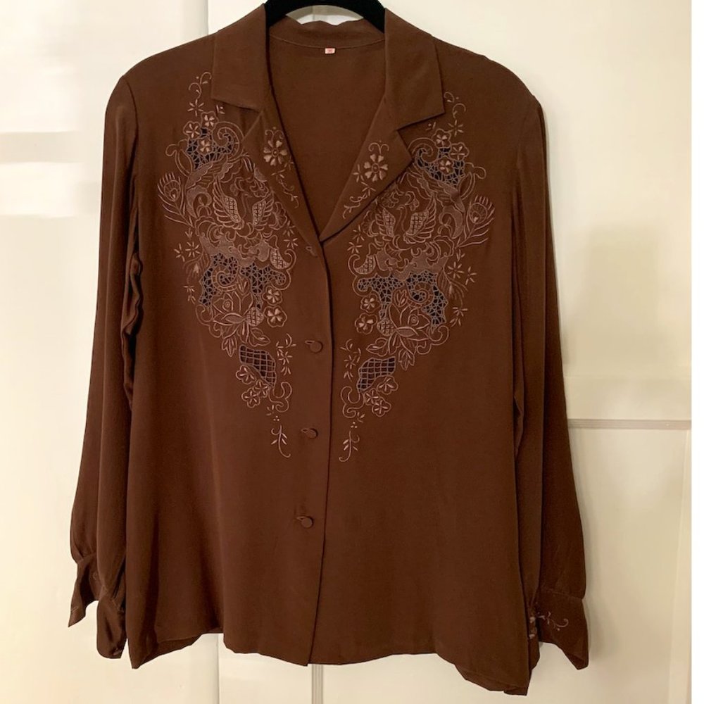 Vintage Italian Silk Shirt w/ Beautiful Embroidery